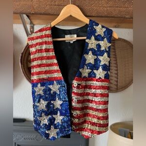 USA American Flag Sequins Vest Rodeo  Small Stars & Stripes